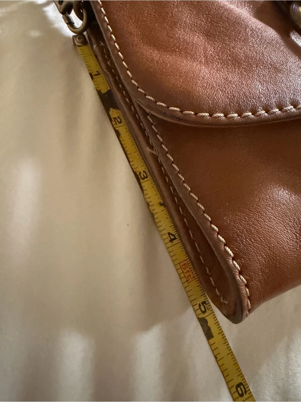 Frye Tan Leather Crossbody with Brass Ring Accent
